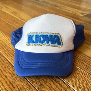 Blue and White Trucker Hat with Gold Trim